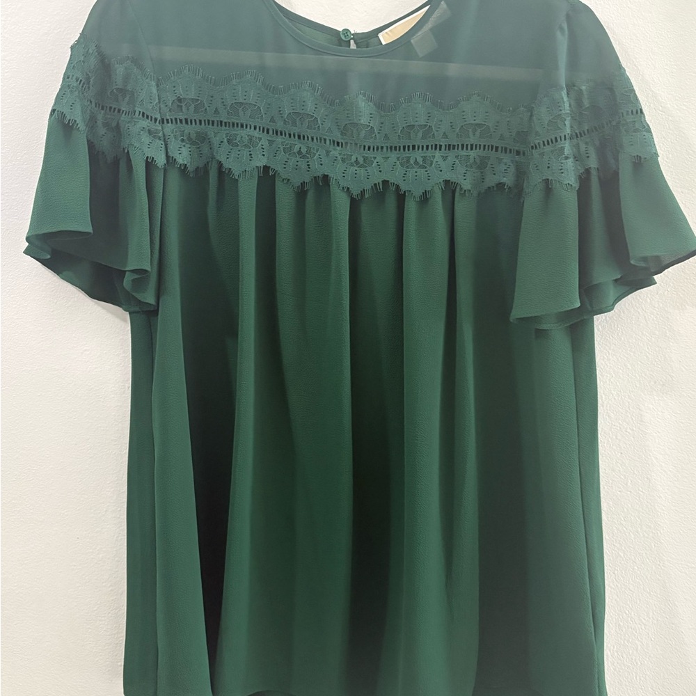 Michael Kors Forest Green Lace Blouse